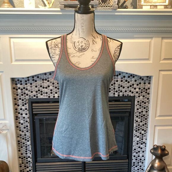 Layer 8 grey with peach stitching racerback tank, size medium - Picture 1 of 6